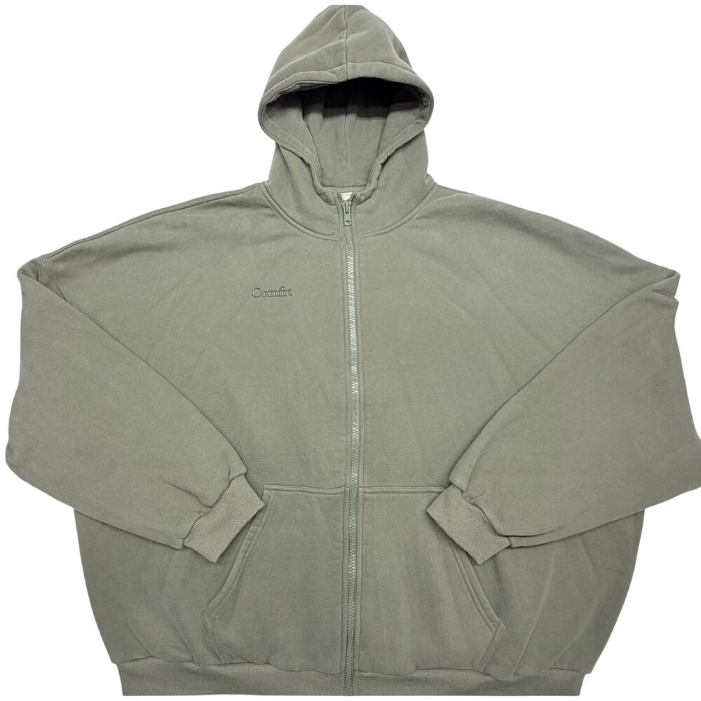 Comfrt 3XL Full Zip Hoodie Olive Green Oversized Heavyweight Sweatshirt